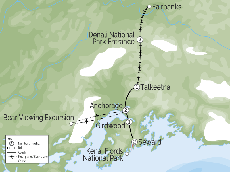 Signature Alaska Rail Vacation map